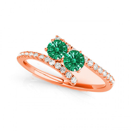 Rose Gold Emerald Two Stone Rings